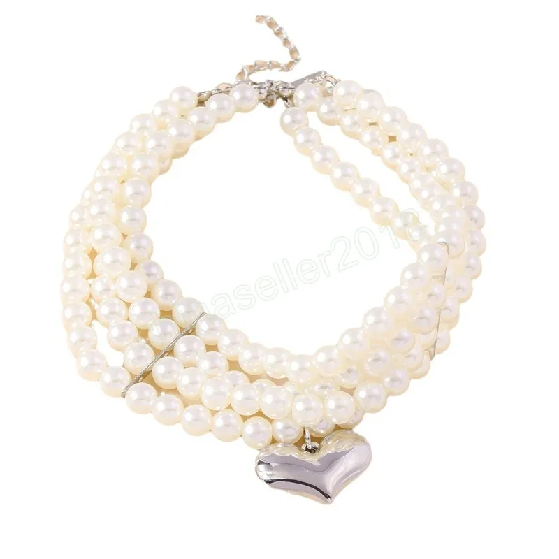 Big Imitation Pearl Bead Choker Necklace for Women Vintage Heart Necklace Wedding Party Jewelry Collar