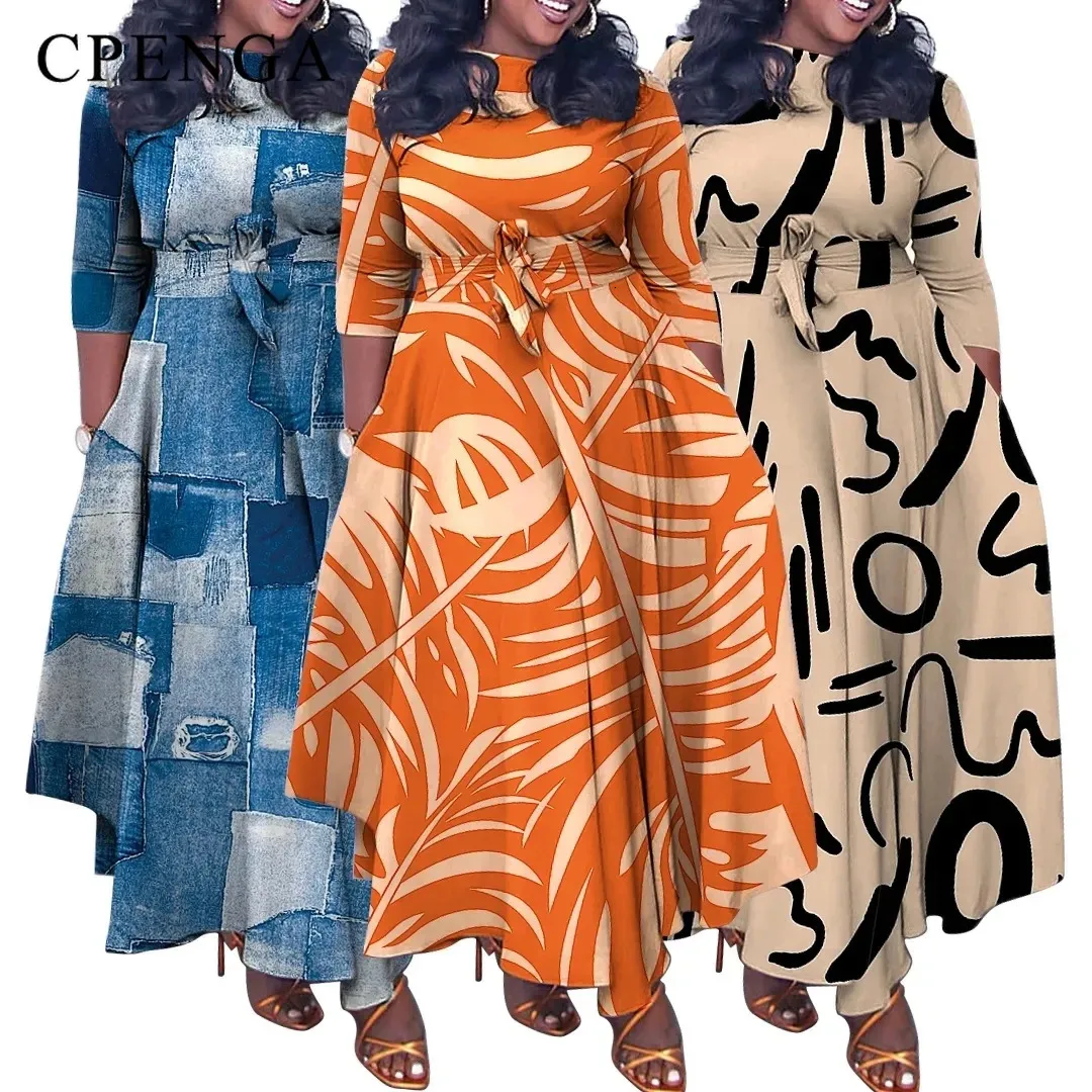 Plus Size Kleider Print African Maxi Damen Elegantes Damen Partykleid Plus Size Dashiki Freizeitkleidung Herbst Afrikanischer Stil Kleidung 231207