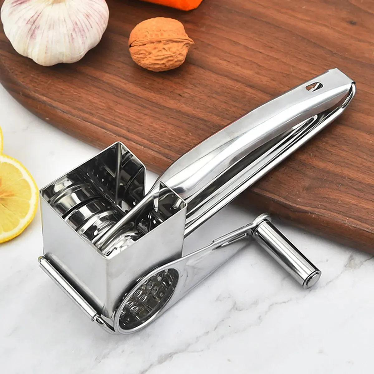 Rotary Cheese Grater With Handle – 3 Interchangeable Blades, Stainless Steel | Shredder & Slicer For Kitchen