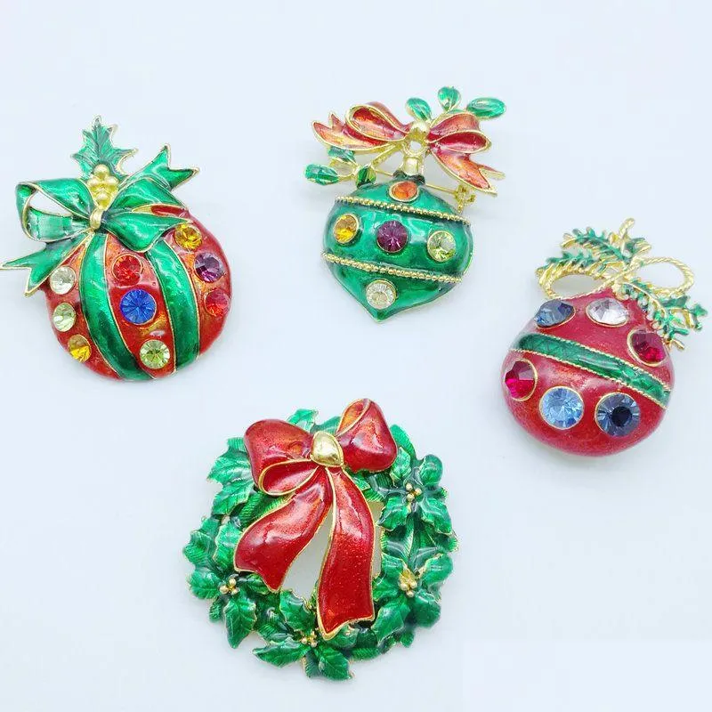 Pins Brooches 4pcs Year Series Metal Drops Belt Mixed Tree 41-46mm Jewelry Gift Christmas Decoration Brooch Drop Delivery Dhzpl
