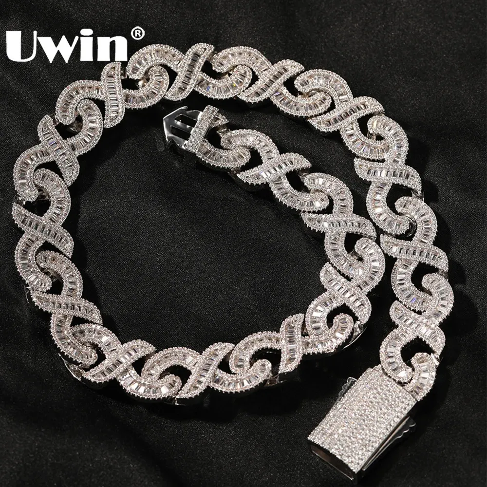Anhänger-Halsketten UWIN 15 mm Iced Out Infinity Halsketten für Männer AAA CZ Baguettecz Krappenfassung kubanische Gliederkette Choker Hip Hop Schmuck als Geschenk 231204