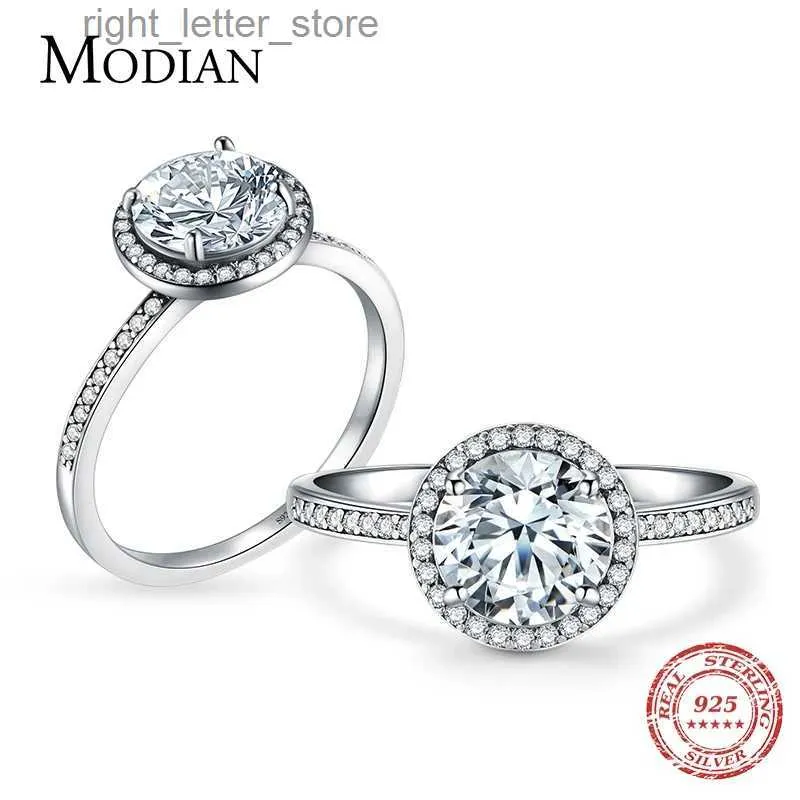 Solitaire Ring Modian Genuine 925 Sterling Silver Round Clear CZ Fashion Finger Ring Classic Jewelry For Women luxury Wedding Engagement Rings YQ231207