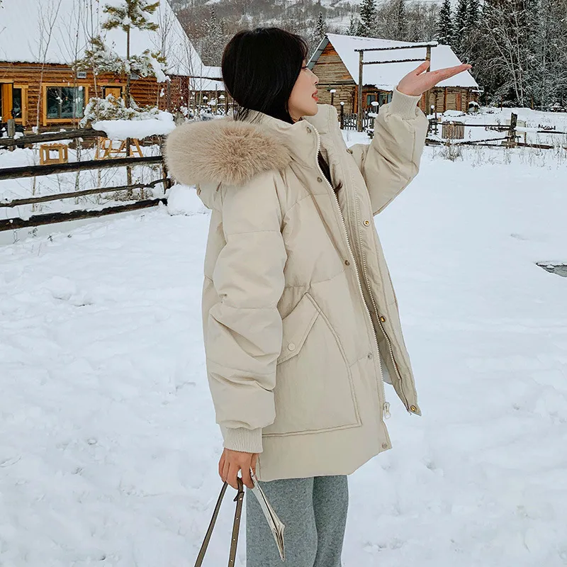 DHgate Real shot of off white down jacket for women in winter Korean version loose small short large fur collar white duck down thick coat Apparel