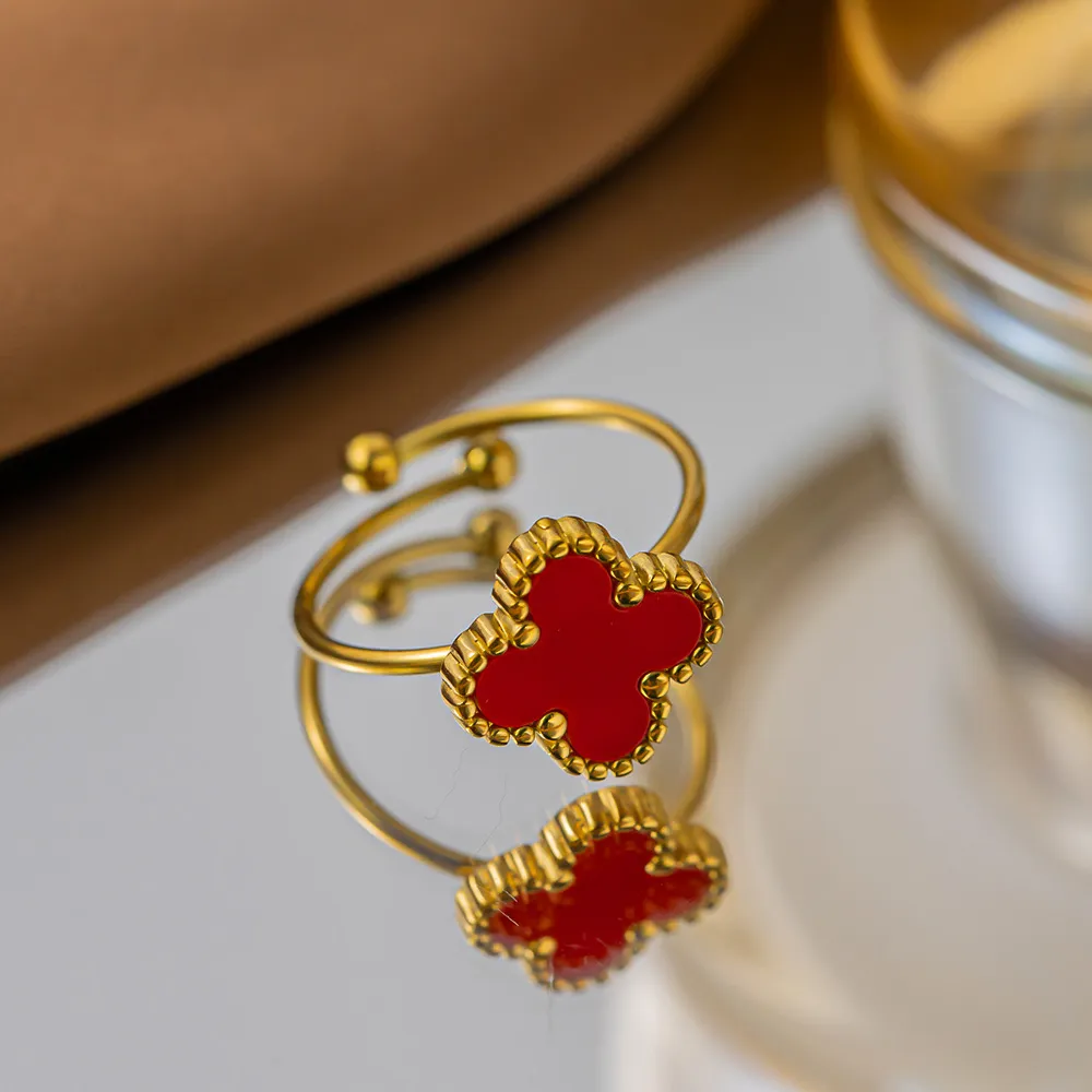 Bandringen Designer Ring 4/Four Leaf Clover Ring Damesring Goud Verzilde liefdesringen Luxe sieraden Accessoires Party Gift