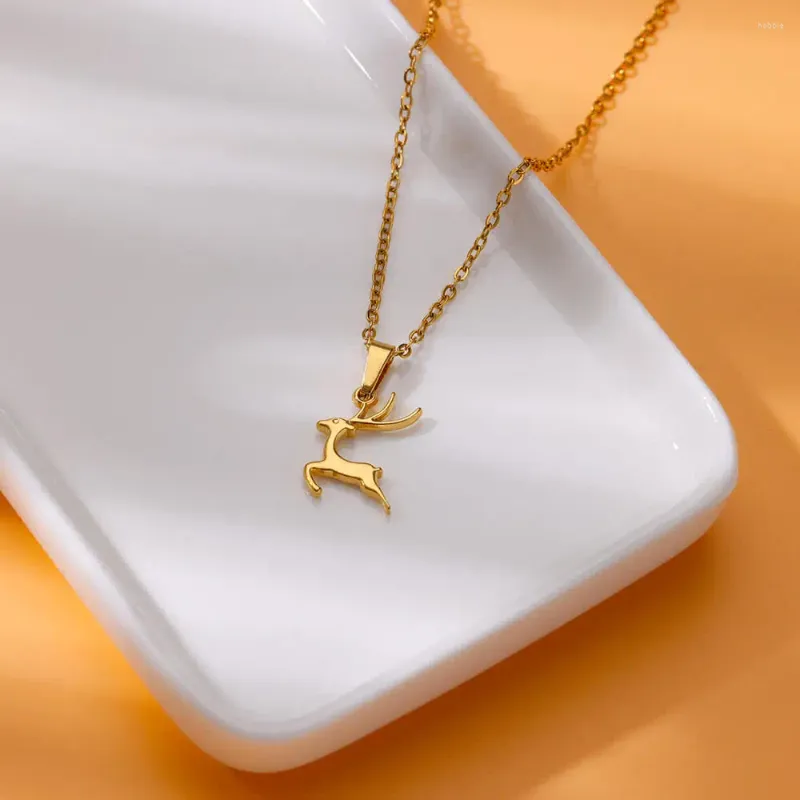 Pendant Necklaces Cute Deer Necklace For Women Stainless Steel Neckalce Choker Everyday Trend Gold Color Jewelry Couple Accessories