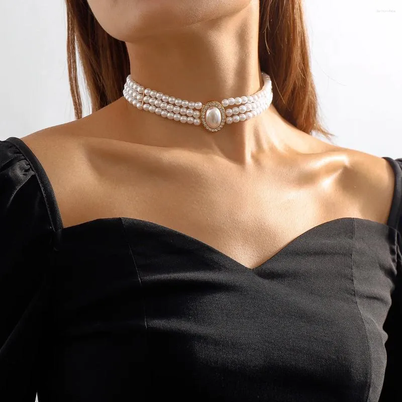 Colares de pingente em camadas curto pérola gargantilha colar para mulheres contas brancas jóias de casamento no pescoço senhora colar presentes