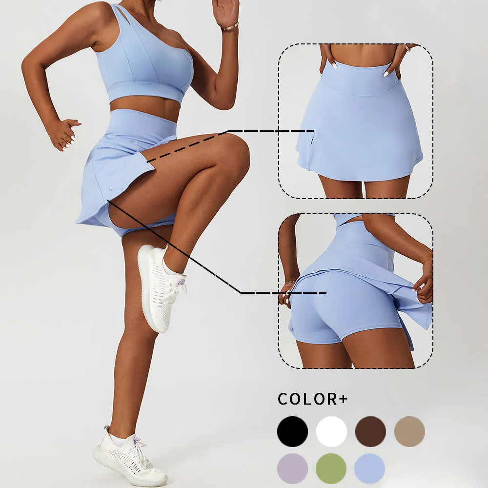 Lu Lu Yoga Outfit False 2-Piece Kjol Leggings For Fitness Women Gym Sport Align Lemonswear Running Shorts Push Up Sport Align Lemon Tights Workout Clothes Clothes