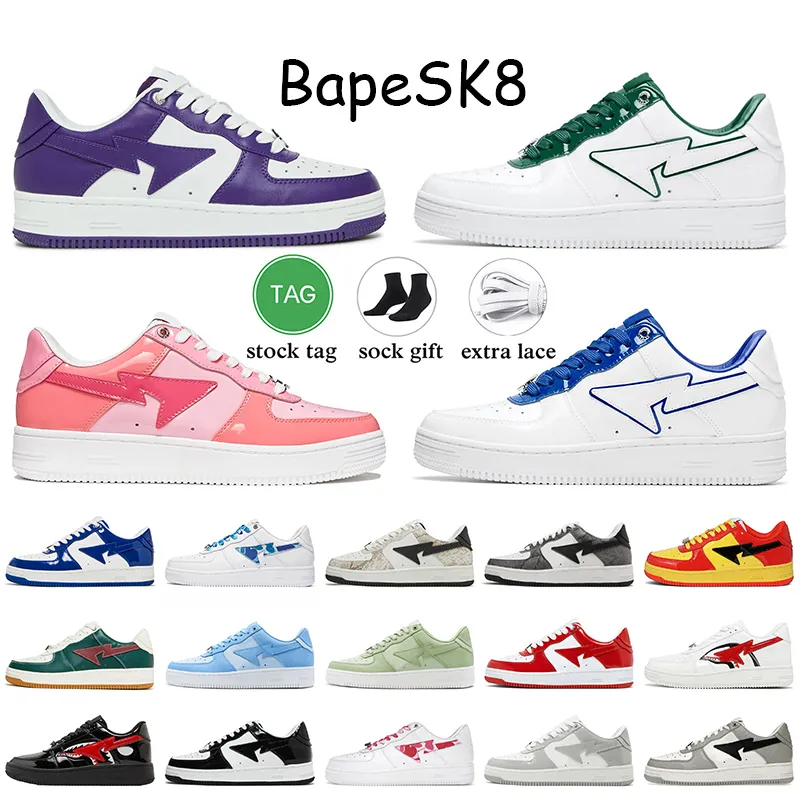 Top Quality A Bathing Ape BapeSK8 Sta Shoes Designer Women Mens Sk8 Star Casual Trainers Purple Color Camo Combo Pink Patent Leather Black White Low Panda Sneakers