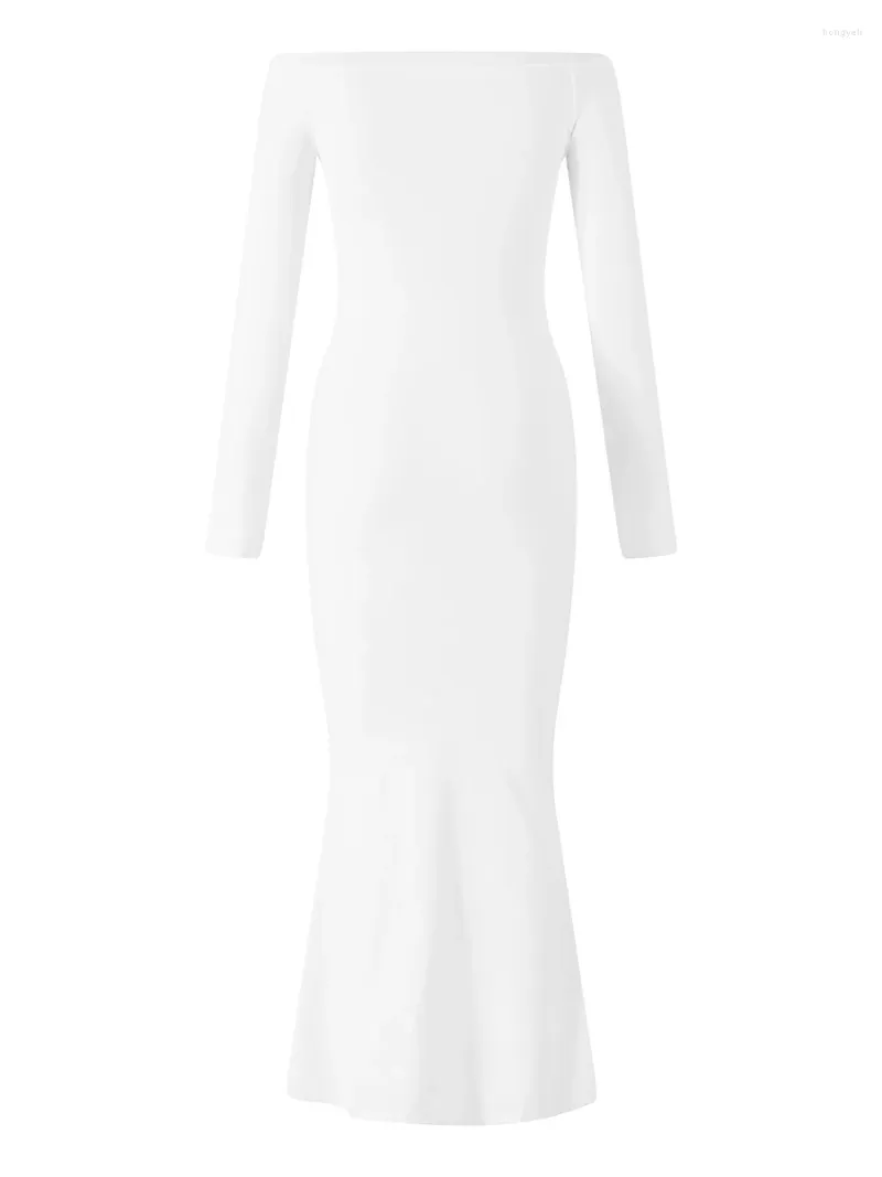 Повседневные платья женские Y2k с открытыми плечами облегающее платье с рюшами и узлом пуловер макси с длинными рукавами одежда в стиле гранж
