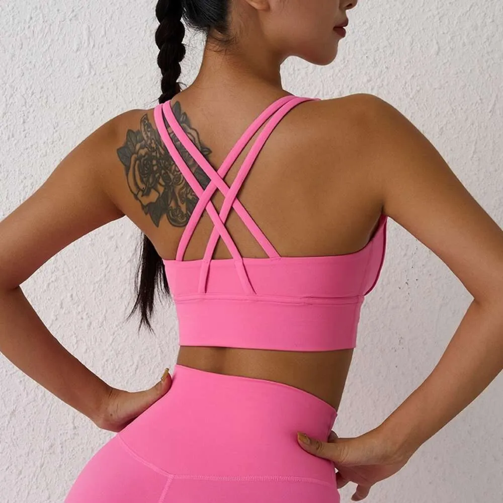 Lu Lu Yoga Outfit Solide Couleur Vente Chaude Fitness Femmes Sport Align Citron Soutien-Gorge Gym Gilet Athlétique Croix Sexy Débardeur Serré Train D'entraînement Doux Avec Coussin De Poitrine