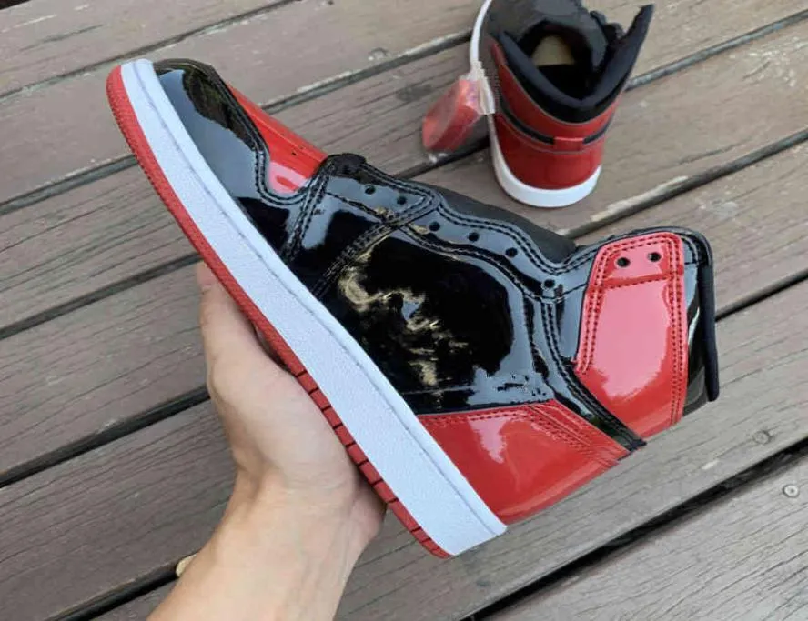 black and red patent leather 1s