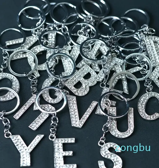 Crystal English Letters Initial Keychain Key Rings Holders Bag Pendant charm Fashion Jewelry Gift