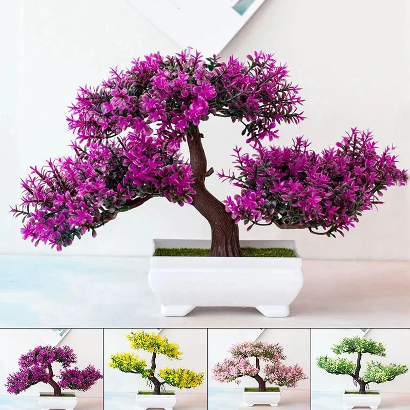 Dekorativa blommor kransar konstgjorda växter bonsai liten trädkanna falska växt krukta ornament för hemfestival bröllop dekoration tillbehör 231207