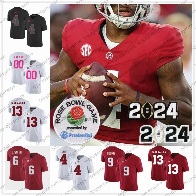 Maglia da calcio personalizzata Alabama Crimson Tide Jalen Milroe Jase McClellan Jermaine Burton Isaiah Bond Roydell Williams Amari Niblack 2024 Campionato Rose Bowl