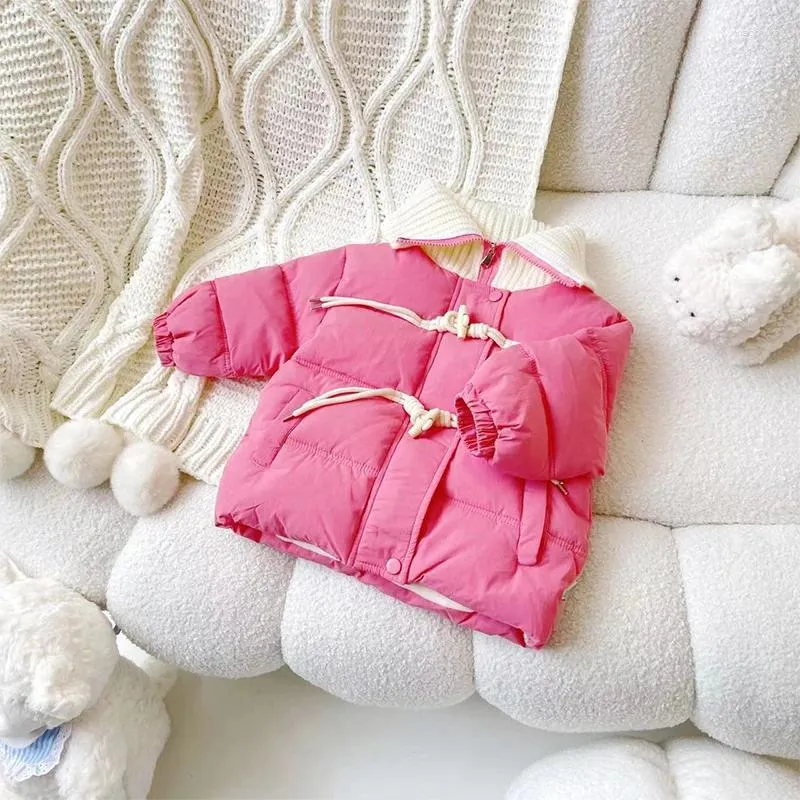 Piumino invernale coreano abbigliamento per bambini per ragazze 2023 capispalla tinta unita da 2 a 7 anni parka casual rosa caldo addensato