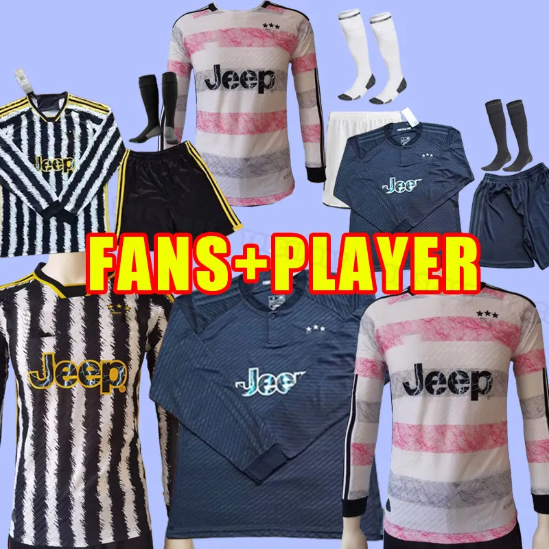 Lange mouw 23 24 JuVeNtus POGBA voetbalshirts DI MARIA BONUCCI BREMER DANILO 2023 2024 CHIESA VLAHOVIC McKENNIE Juve PELLEGRINI FANS PLAYER VERSION uit derde