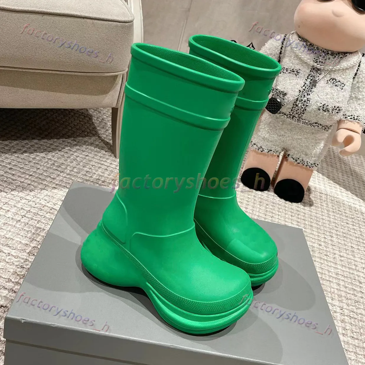 Chunky Rubber Rain Boots For Men And Women Stylish Knee High Shoes With ...