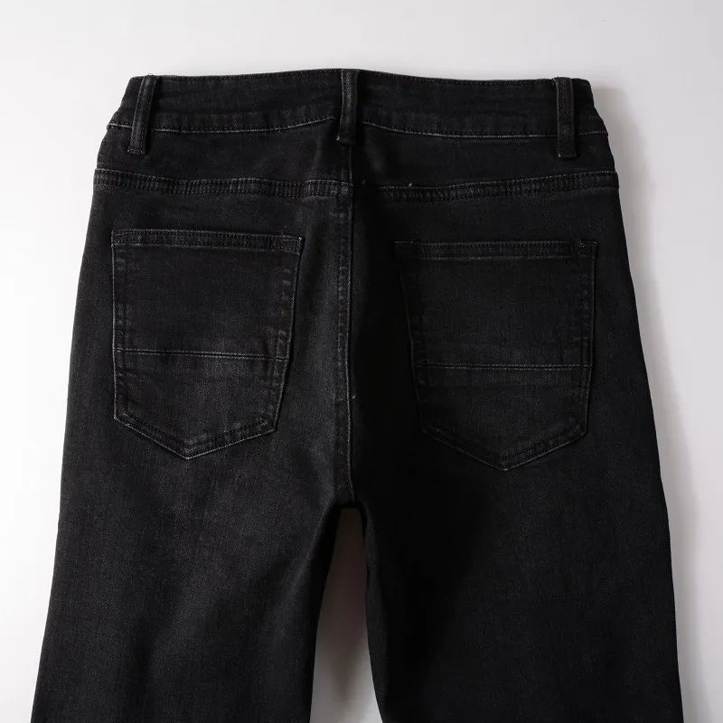 Men's Jeans European and American street trendy hole patched jeans, high street trendy men's elastic slim fit leggings