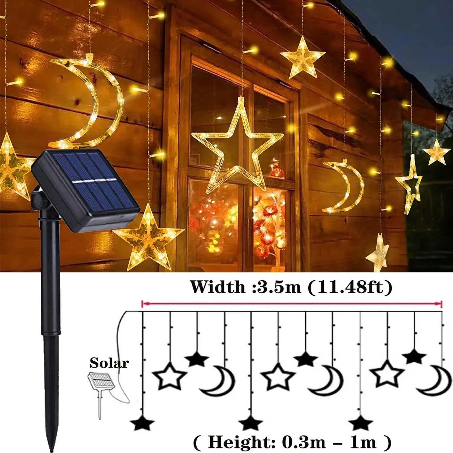 Christmas Decorations Waterproof Star Moon Garland Solar Power String Lights Outdoor Festoon LED Fairy Garden Lamp 8Mode Wedding Christmas Decorations 231207