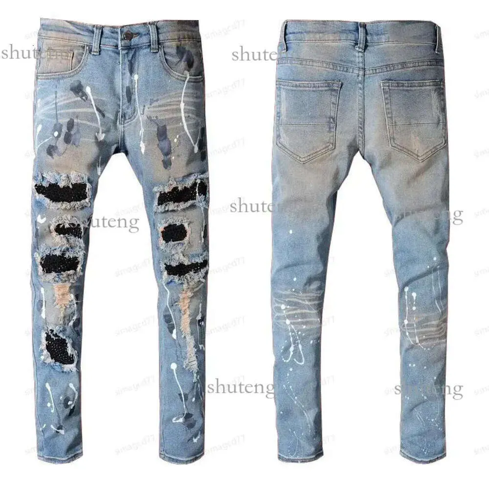 106 Amirs Uomo Donna Designer Jeans Distressed Strappato Biker Slim Straight Denim per Uomo S Stampa Army Fashion Mans Skinny Pants 749