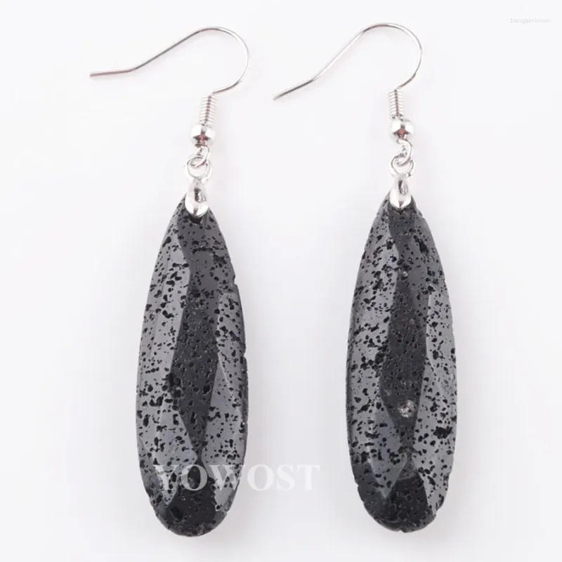 Dangle Earrings Natural Stone Lava Rock Reiki Beads Hook Drop Earring Vintage Polygon For Female Jewelry Gift IR3199