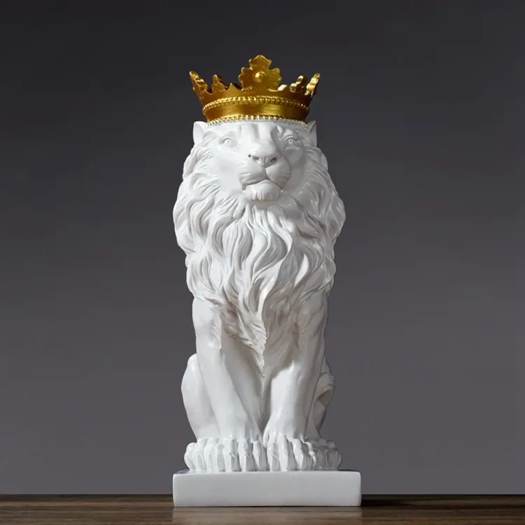 Statue Lion Décorative - Faite Main - Blanche - Pour Bureau - Cadeau Animalier (neuf)