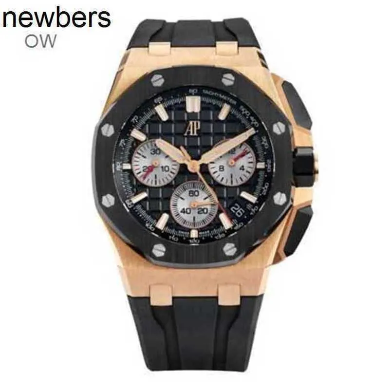 Herren-Armbanduhr von Audemar Pigue, Aebby Royal, großes Zifferblatt, Eiche, Herren-Armbanduhr mit Quarzwerk, Epic Royal Oak Offshore, 43 mm, Roségold, schwarzes Bar-Mark-Zifferblatt WN-AOL89INN