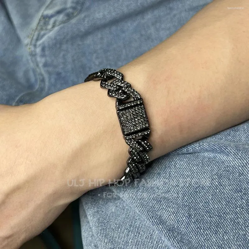 Link Armbänder ULJ Hip Hop Glänzende Kubanische Kette Frauen Männer Schwarz Lila Grün Farbe Strass Iced Out Punk Armband Schmuck