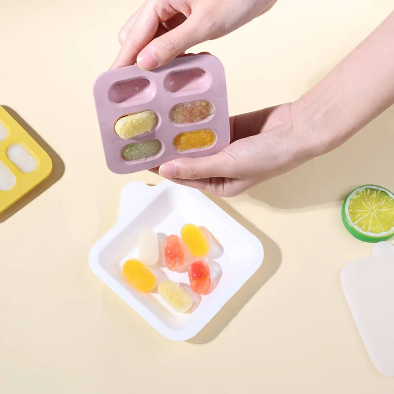 Molde de silicone para alimentos congelados, bandeja de sorvete com tampa, faça você mesmo, suplemento alimentar infantil, molde de leite cozido no vapor, acessório de alimentação