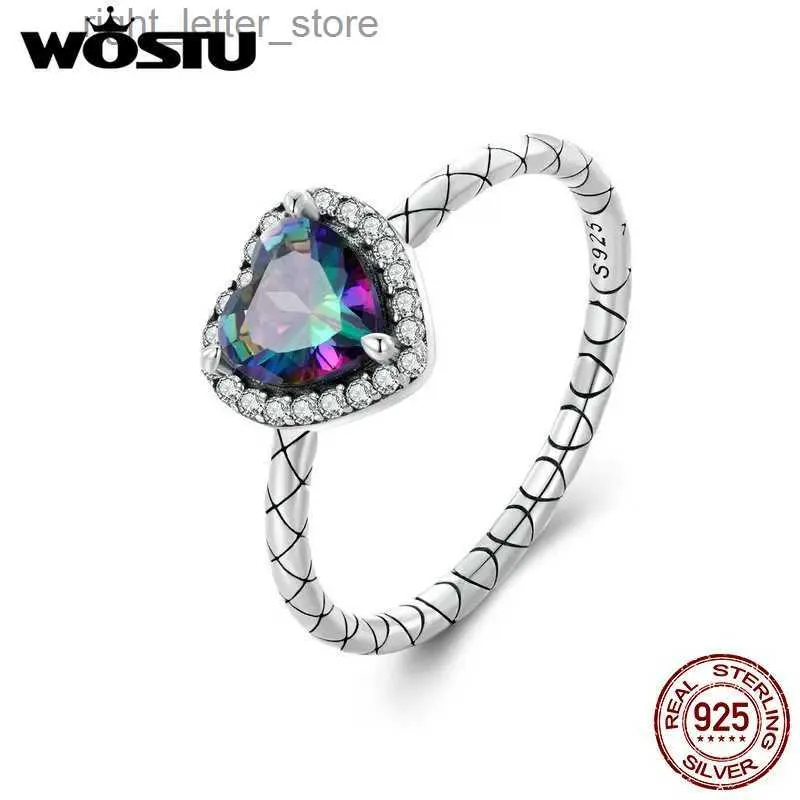 Solitärring WOSTU Original 925 Sterling Silber Vintage-Herzring mit Linieneffekt für Damen, Party, Mode, Geschenk, edler Schmuck, zertifiziertes Silber YQ231207