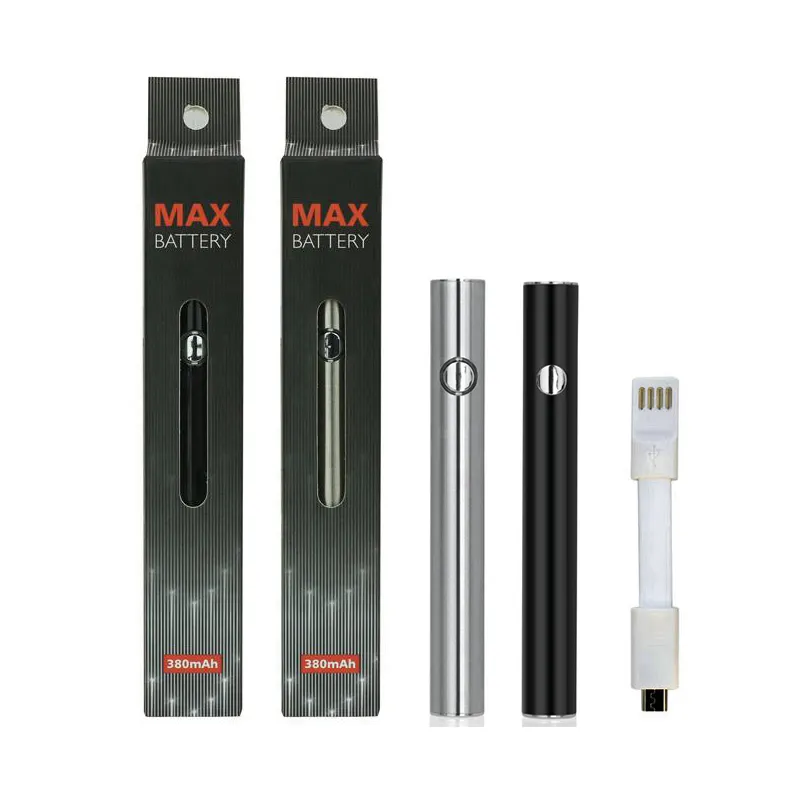 Bateria Amigo Max 380mAh Baterias de pré-aquecimento Baterias de tensão variável com carregador USB Caneta de bateria de 510 fios para caixa de embalagem de tanque de vidro