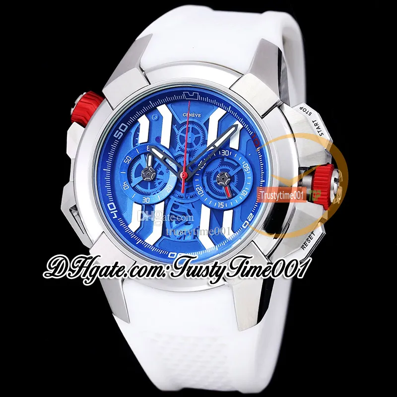 BZF EPIC X Chrono EC313.20.PE.LL. K Japan VK Quartz chronograph Movement Mens Watch Blue Skeleton Dial Steel Case Rubber Strap Wastwatch Wristwatches TrustyTime001