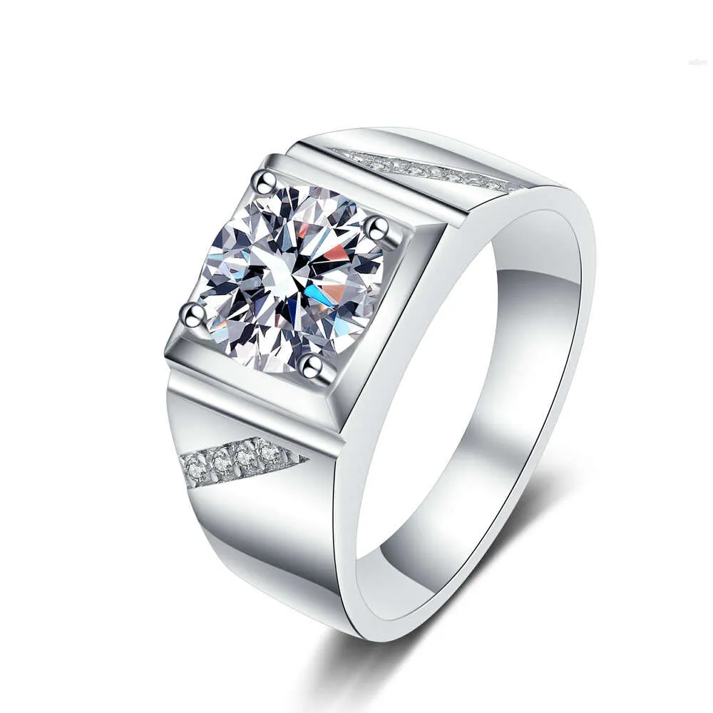 2CT Simple Design Jewelry Moissanite Diamond Men Rings Silver Sterling 925 Med Platinum Plated Women Wedding Ring