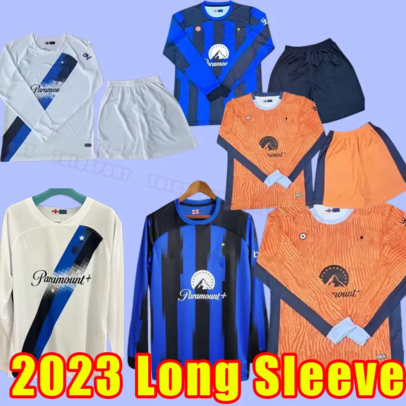 Lukaku Soccer Jerseys 23 24 Barella Vidal Lautaro Eriksen Inters Dzeko Correa loin troisième Milan Uniformes Tops Chemise de football 2023 2024 Milan Hommes Manches longues