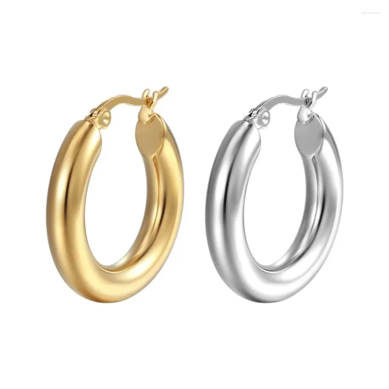 Hoop Earrings 1Pair Stainless Steel Sleek Circle Piercing Jewelry Accessories For Women Elegant Luxury Ear Cuffs Gifts