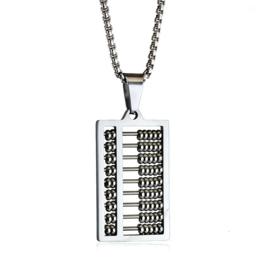 Hi58 Halsketten mit Anhänger, personalisierte und minimalistische Halskette aus Edelstahl, trendiger Punk-Abakus mit beweglichen Perlen