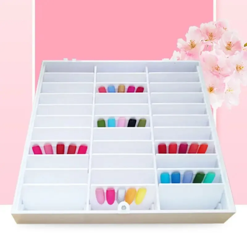 Nail Practice Display Fake Nail Tips Storage Box 30 Compartments Nails Art Decoration Container Display Case 231207