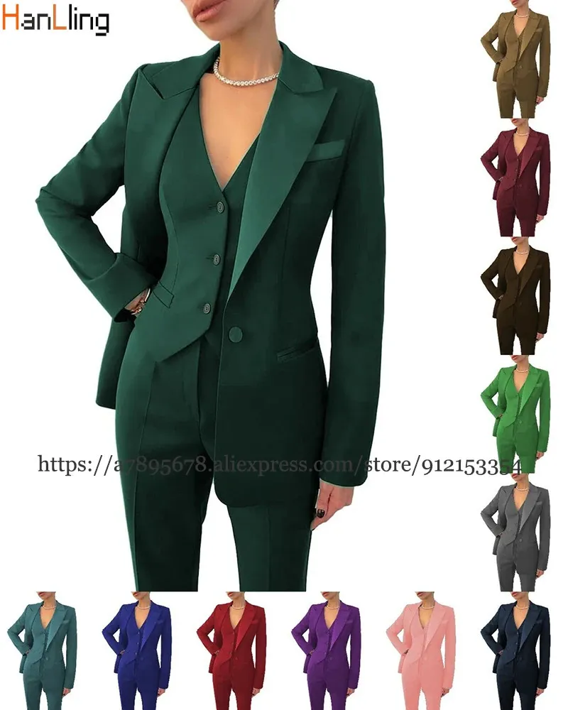 Women's Two Piece Pant's Suit 3Piece Business Formal Work Wear Office Pants Set Ladies Jacket Casual BlazerPantsVest Outfit 231206