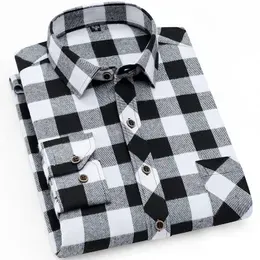 Men's Casual Shirts Classical Plaid For Men Brushed Fabric Soft Mens Checked Shirt Long Sleeved Leisure Sanded Warm Teenagers2915