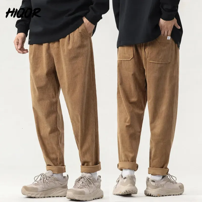 Мужские брюки HIQOR 2023, осень-зима, утепленные вельветовые спортивные штаны, мужские мешковатые беговые брюки, модная уличная одежда, свободные винтажные повседневные прямые мужские брюки 231206
