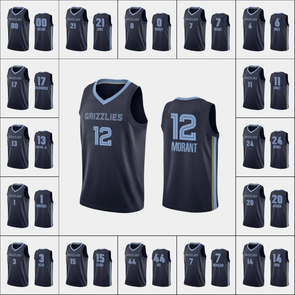 Memphis''Grizzlies''men Brandon Clarke Ja Morant Jaren Dillon Brooks Jonas Valanciunas Navy Custom Icon Ikon Jersey