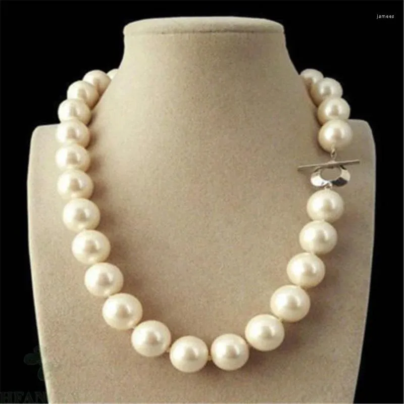 Colares Pingente Enorme 14mm Branco South Sea Shell Pérola Rodada Beads Nelace 18 '' Clássico Casamento Mulheres Cultivadas Acessórios de Presente Real