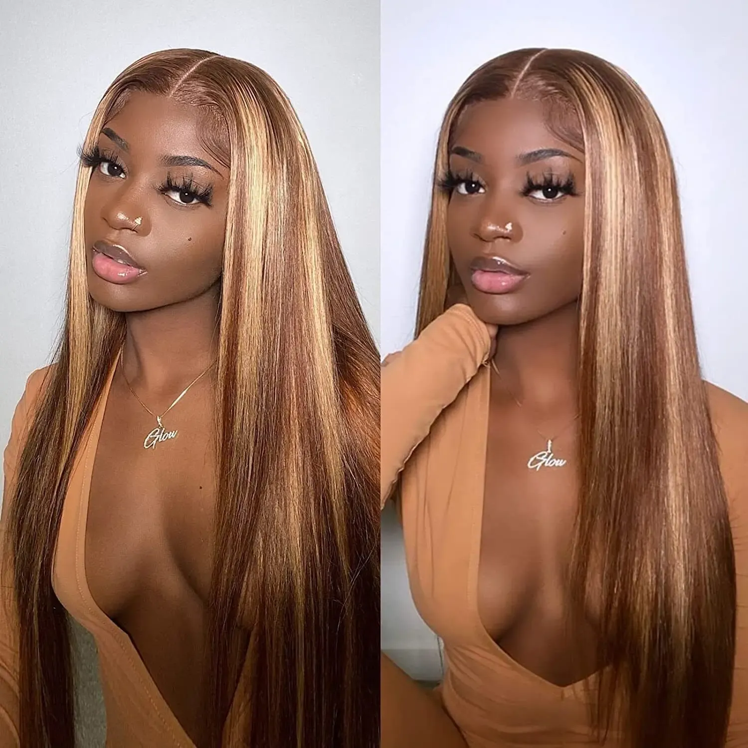 Human Hair Lace Front Wigs: Honey Blonde Highlight Bob Wig 