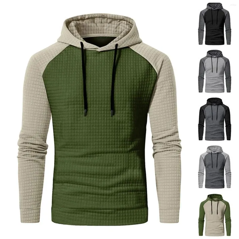 Herren-T-Shirts, Herbst und Winter, lässig, modisch, Pullover, schmal, Patchwork, kariert, Tunika, Hoodies für Herren, sportlicher Pullover