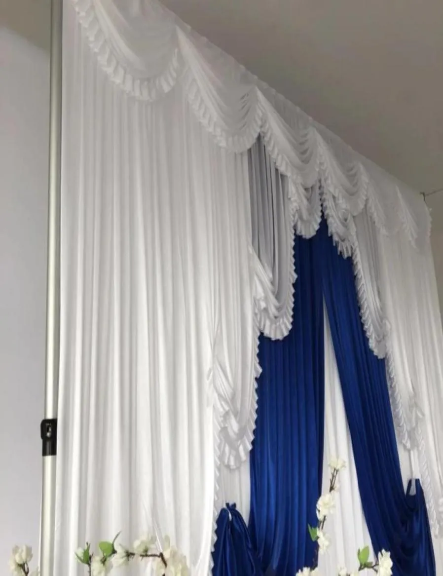 Hochzeitshintergrund-Dekorationsvorhang, 3 m H x 3 m, Eisseide, weiße Drapierung, Königsblau85311686341937