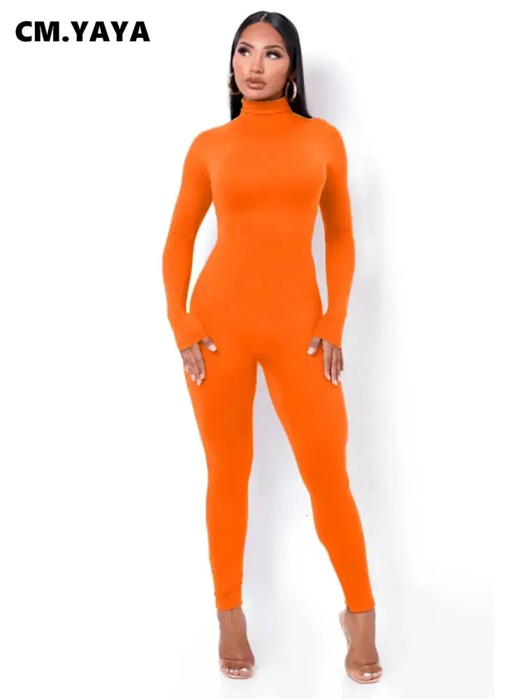 Kvinnors jumpsuits Rompers CM Yaya Casual Women Long Sleeve Turtleneck Skinny Stretchy Jumpsuit Autumn Winter Suit Ins PlaySuit 231207