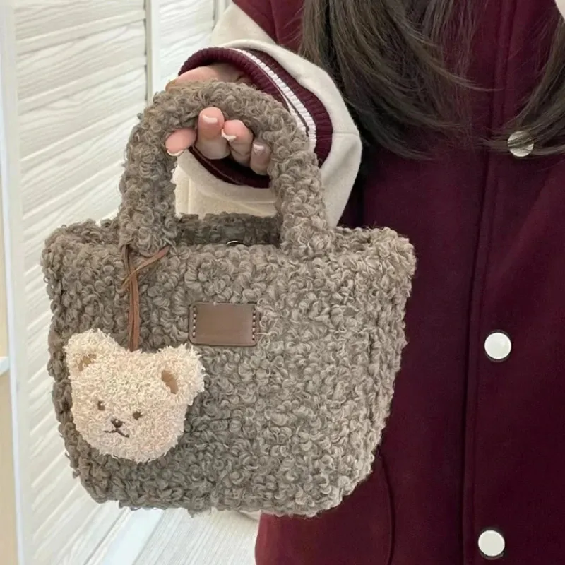 Avondtassen Schattig Pluche Dames Kleine Tote Schouder Kunst Lamswol Meisjes Crossbody Tas Winter Vrouwelijke Pluizige Vierkante Handtassen Portemonnee 231207