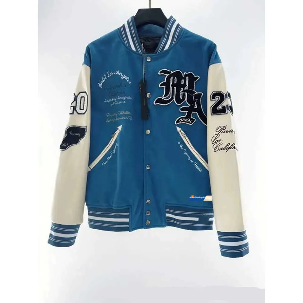 Giubbotti Amires da uomo in cotone Designer Bomber Amires Giacca a vento Varsity Baseball Lettera Patchwork Pelle Tianma Ricamo Carhart 582