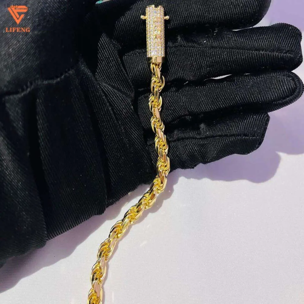Ювелирные изделия Lifeng, серебро 14 карат, 18 карат, позолоченное веревочное ожерелье, мужская цепочка с застежкой из муассанита