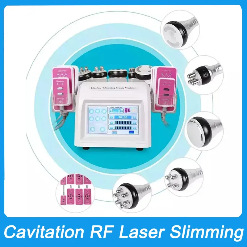 Multifuncional 6 em 1 forma do corpo RF Vácuo 40K Cavitação Máquina de emagrecimento Lipolaser Queima de gordura Redução de peso Remoção de celulite Pele Aperte Esculpir Elevador